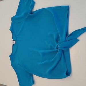 RACHEL ZOE Blue Tie Front Scoop Neck Short Sleeved Blouse